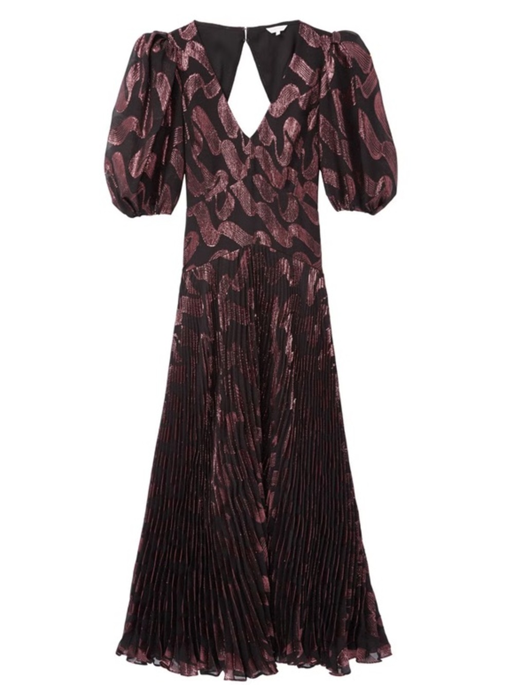 Rebecca Taylor Metallic Plum Pleated Midi Dress